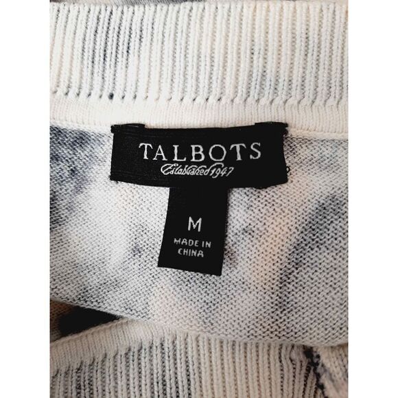 Talbots silk blend floral grey cream flower appliqués medium cardigan - Picture 4 of 5